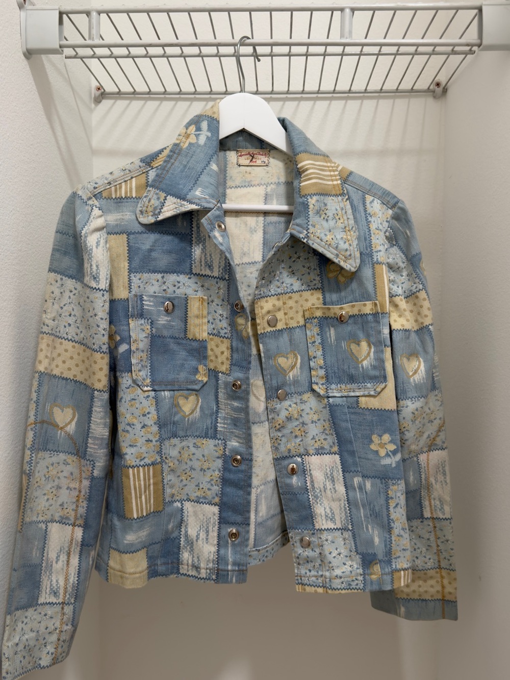 Vintage 90’s Patchwork Print Blue & Cream Women's Jacket